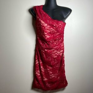 One shoulder red dress